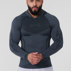 YOUNGLA Men's Compression Hooded Long Sleeve Tee – Quick-Dry Athletic Shirt