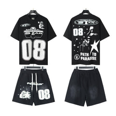 Hellstar Acid-Washed Graphic Tee & Shorts Set