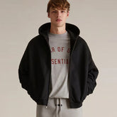 FOG Essentials Letter Embroidered Fleece Zip-Up Hoodie – 2024FW Unisex American Streetwear
