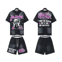 Hellstar Acid-Washed Graphic Tee & Shorts Set