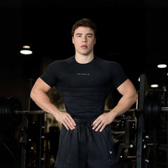 YOUNGLA Men's Compression Training Tee – High-Stretch Short Sleeve Gym Shirt