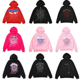 25ss High Quality SP5DER American Streetwear Rhinestone Foam Letter Spider Web Hoodie (Unisex)