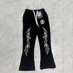HELLSTAR 2025 Fall/Winter Flame & Star Graphic Fleece Hoodie & Sweatpants Set