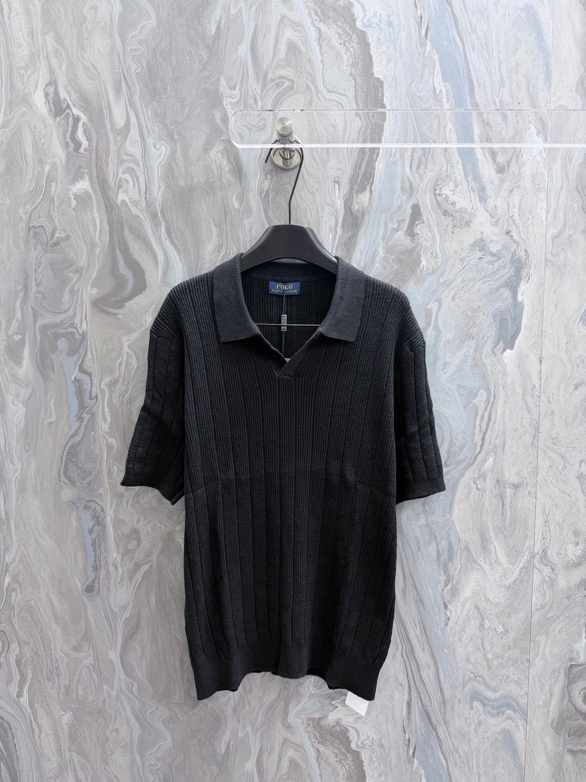 Ralph Lauren Men's Rib‑Knit Johnny Collar Short‑Sleeve Polo Shirt