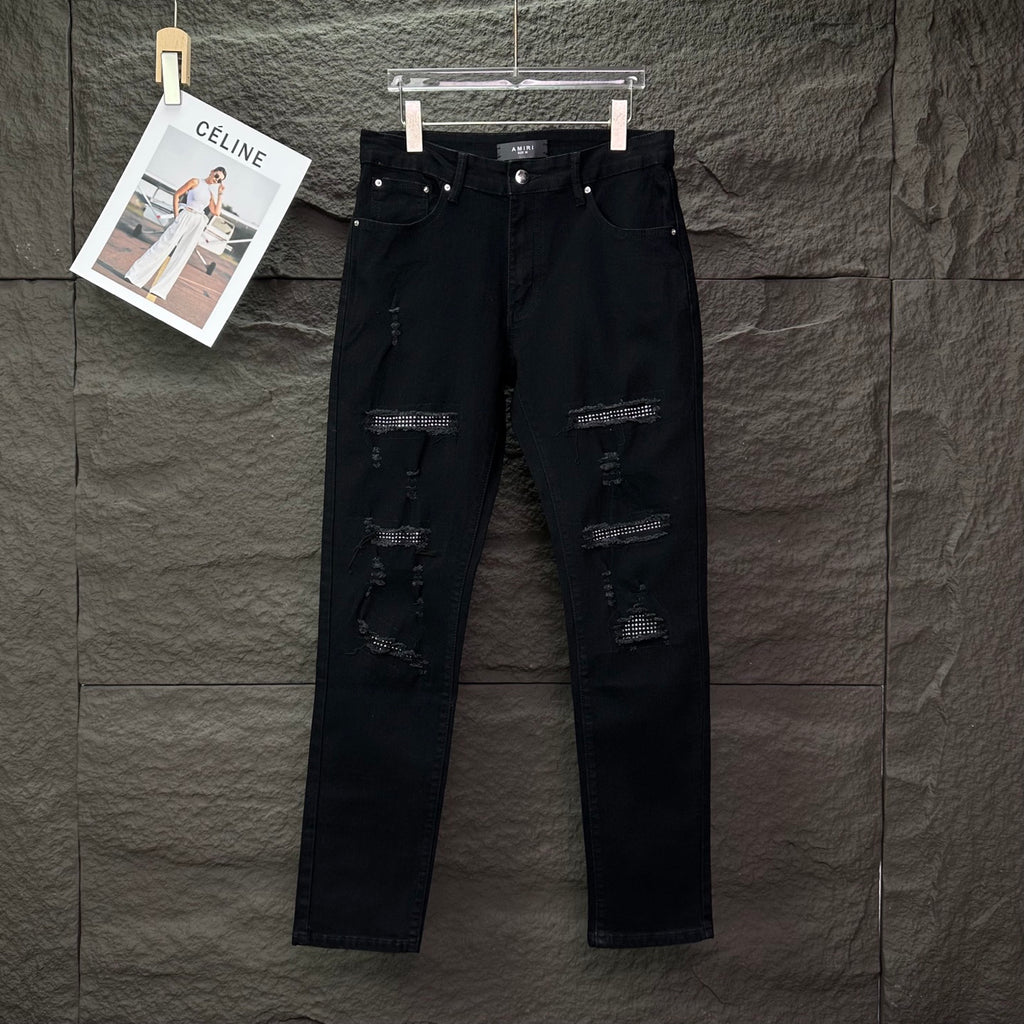 AMIRI Mesh‑Lined Multi‑Rip Distressed Slim‑Fit Denim Jeans