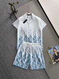 AMIRI Gradient All‑Over Logo Print Camp Collar Shirt and Shorts Set