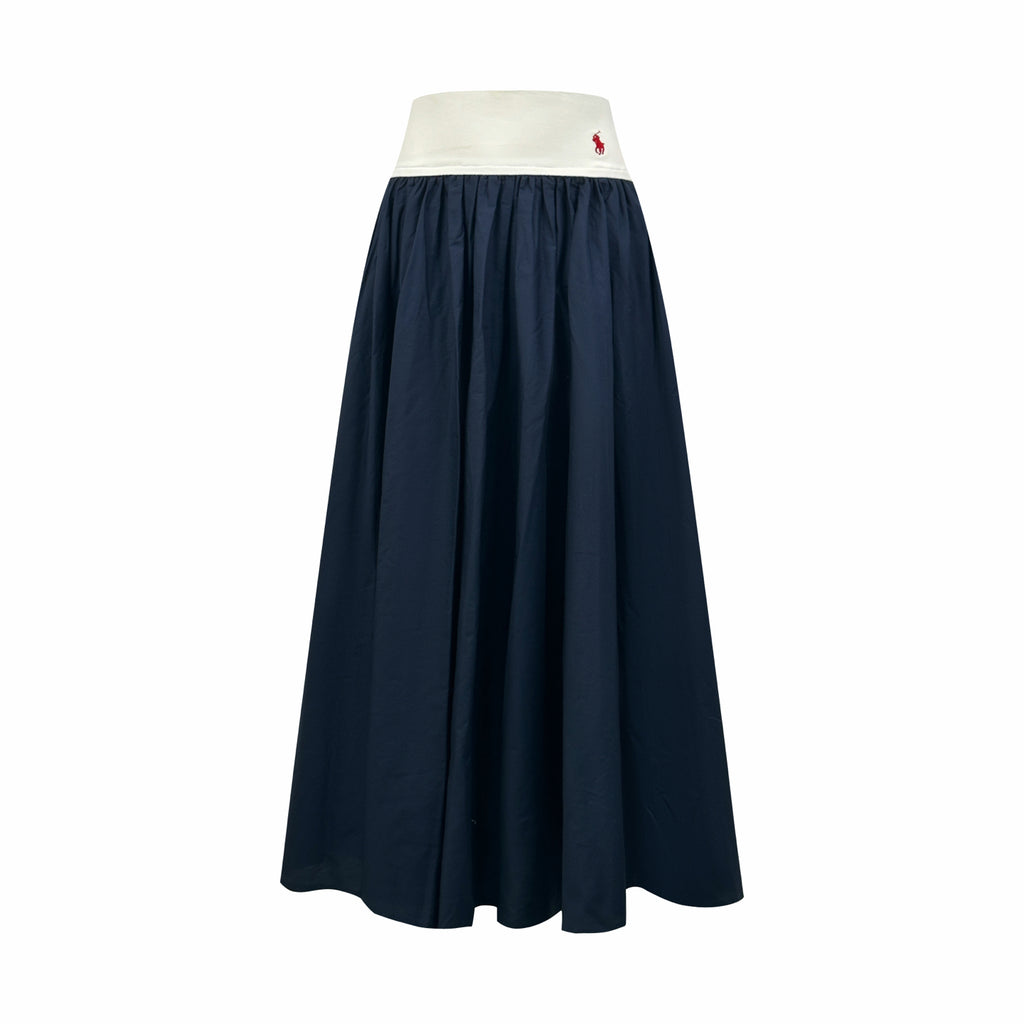 Polo Ralph Lauren Women’s Contrast‑Waistband Maxi A‑Line Skirt With Red Pony Embroidery
