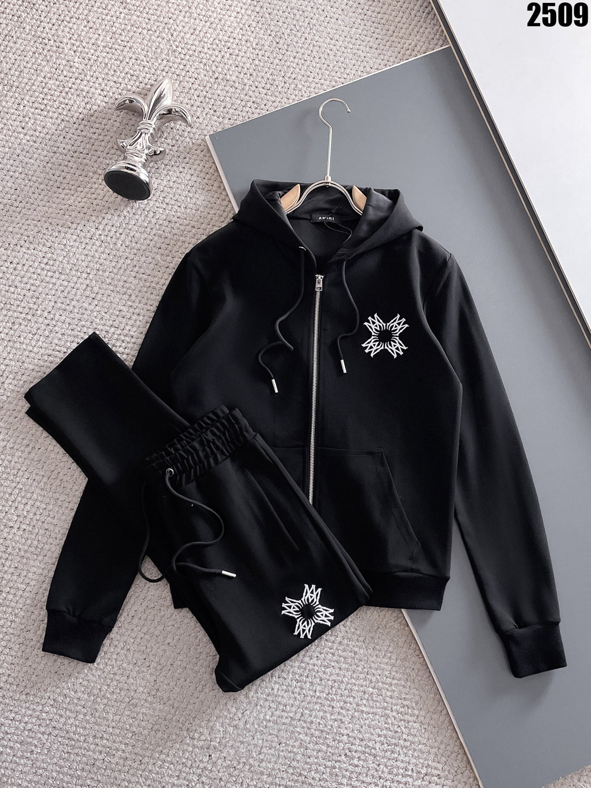AMIRI Symmetrical Tribal Graphic Zip‑Up Hoodie & Jogger Tracksuit Set