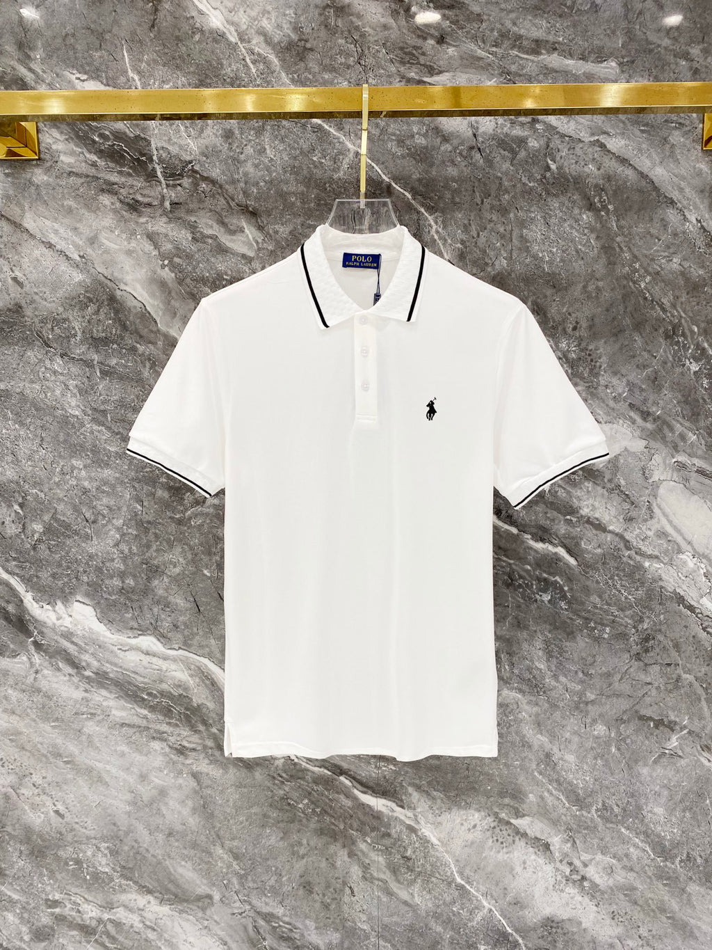 Ralph Lauren Men's Trim‑Detail Short‑Sleeve Piqué Polo Shirt With Black Pony Logo