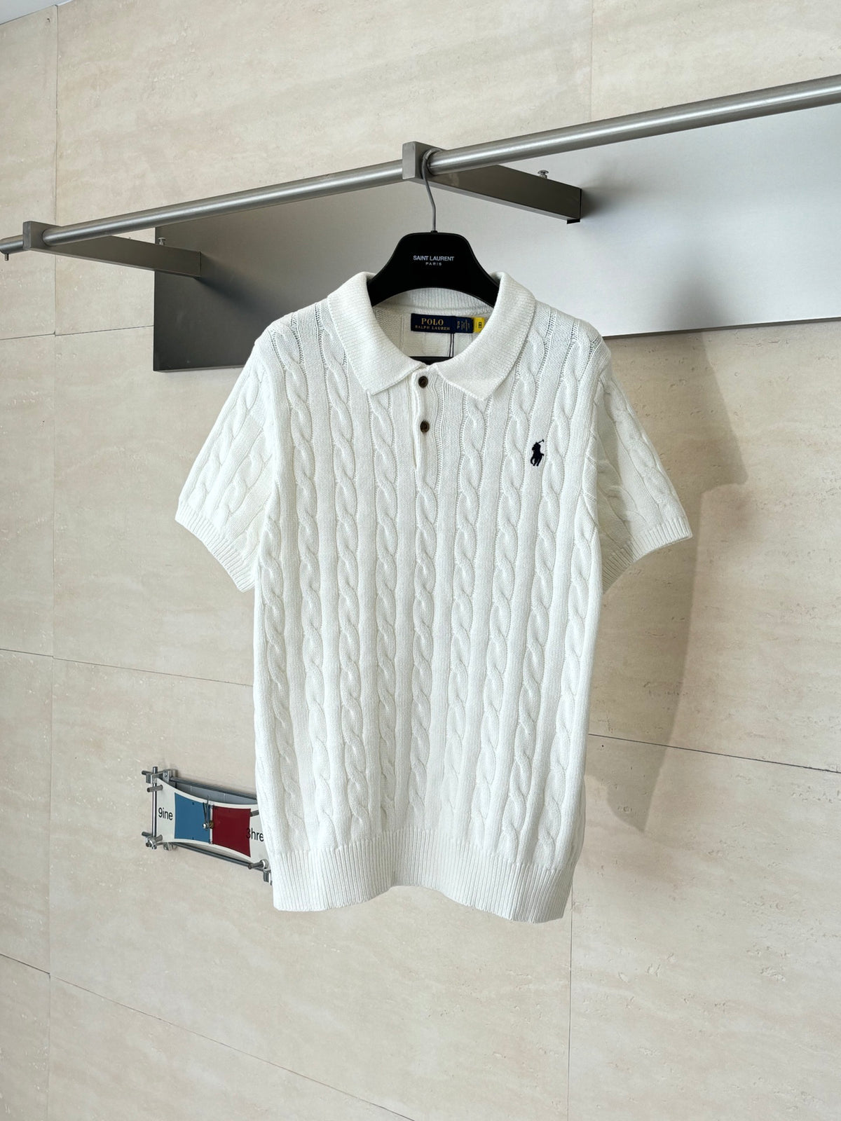 Ralph Lauren Men's Cable‑Knit Short‑Sleeve Polo Shirt With Black Pony Logo