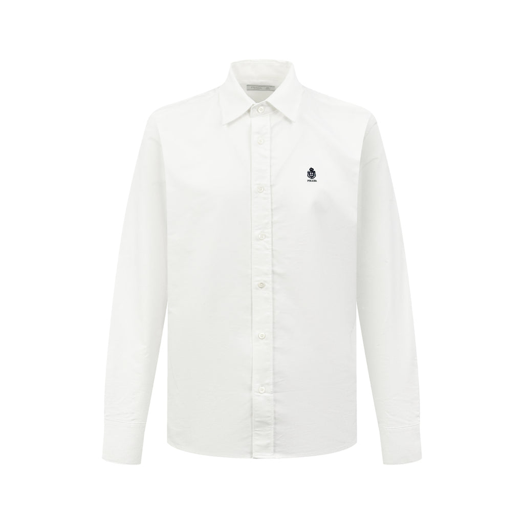 Men's Long‑Sleeve Button‑Down Shirt, Small Logo Embroidery On Left Chest