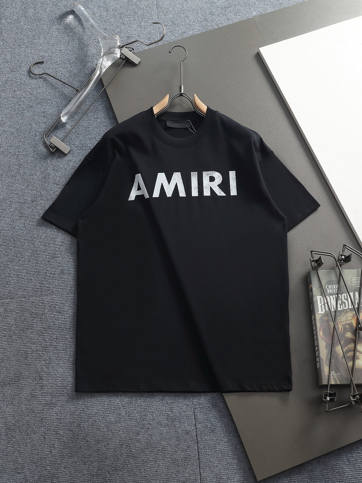 AMIRI Distressed Bold Logo Crew Neck Short‑Sleeve T‑Shirt