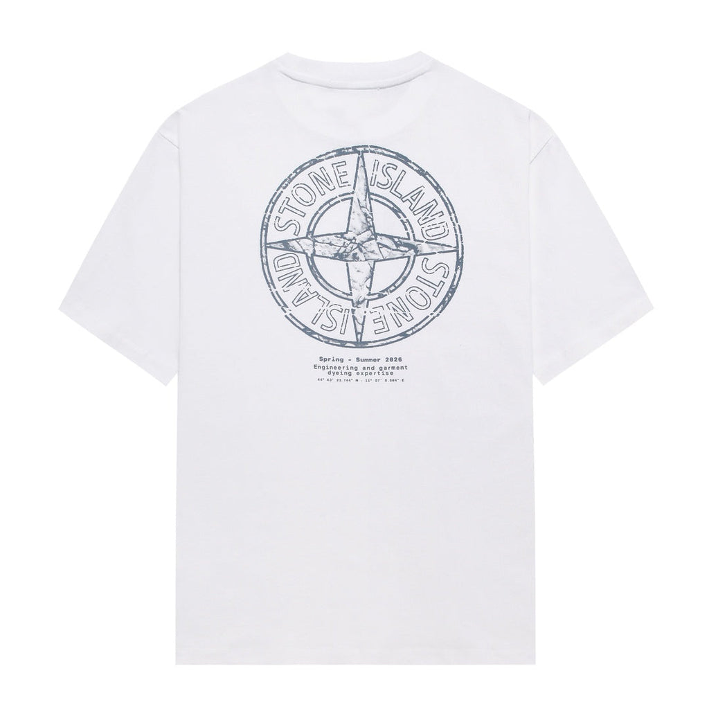 Stone Island Spring-Summer 2026 Engineering and Garment Dyeing Text Print Crew Neck T-Shirt