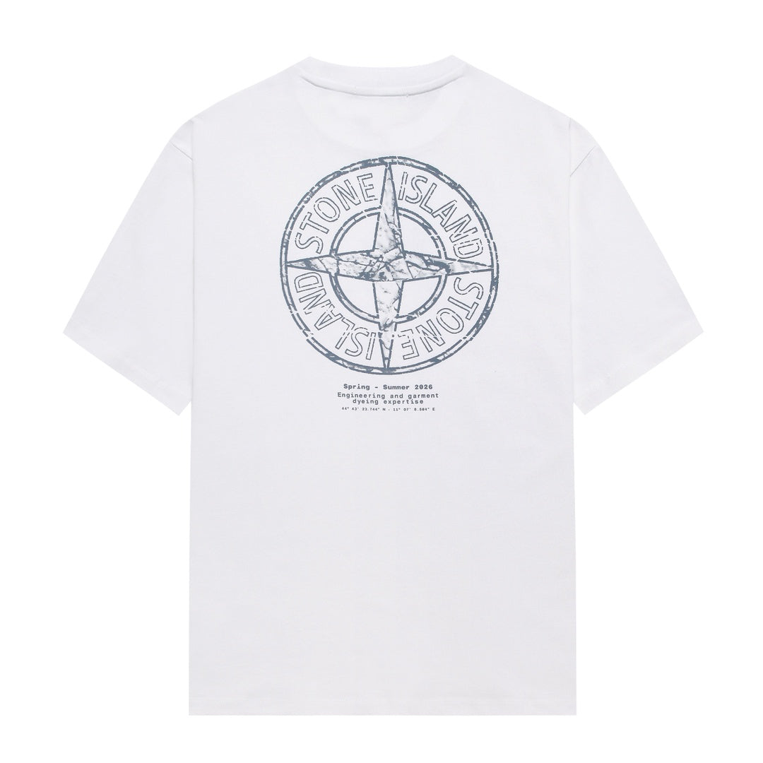 Stone Island Spring-Summer 2026 Engineering and Garment Dyeing Text Print Crew Neck T-Shirt