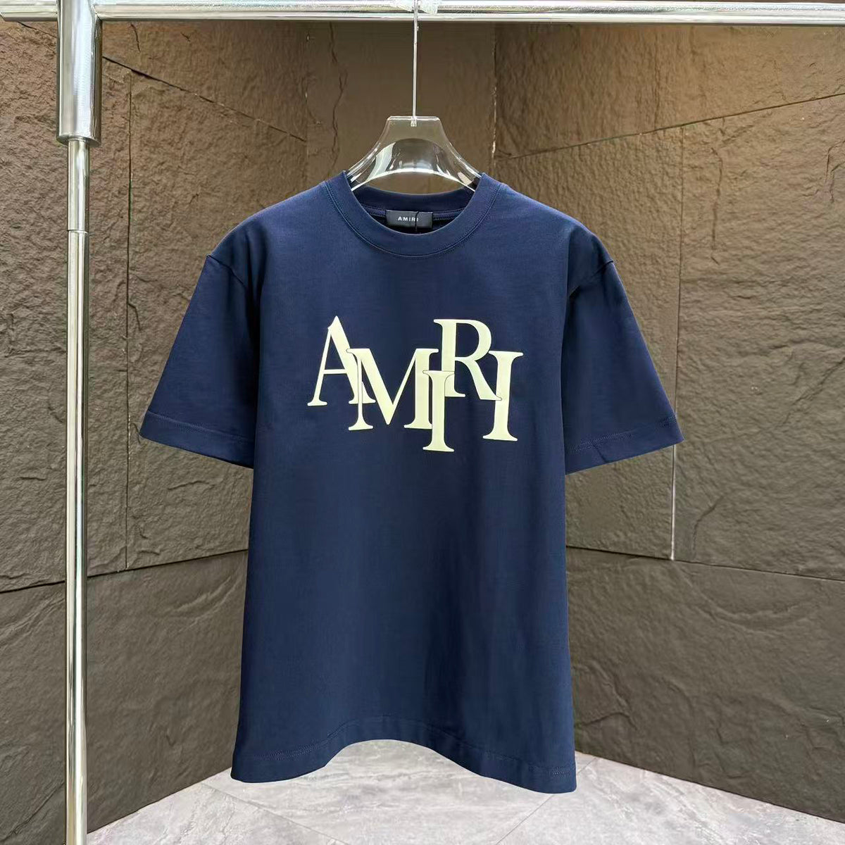 AMIRI Overlapped Stacked Logo Crew‑Neck Short‑Sleeve T‑Shirt