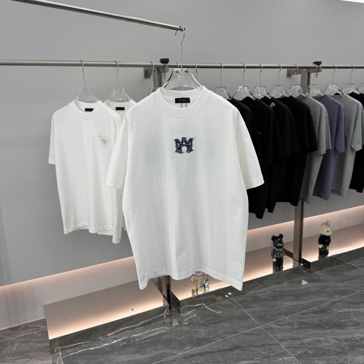 AMIRI Rhinestone Monogram Chest Logo Crew Neck Short‑Sleeve T‑Shirt
