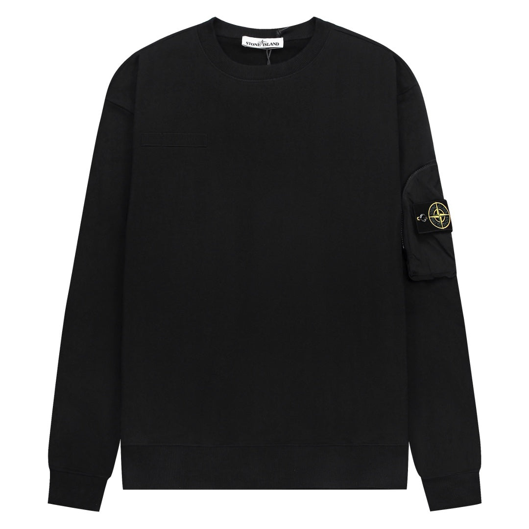 Stone Island Cotton Crew Neck Sweatshirt with Left Chest Name Patch and Right Sleeve Compass Badge Pocket