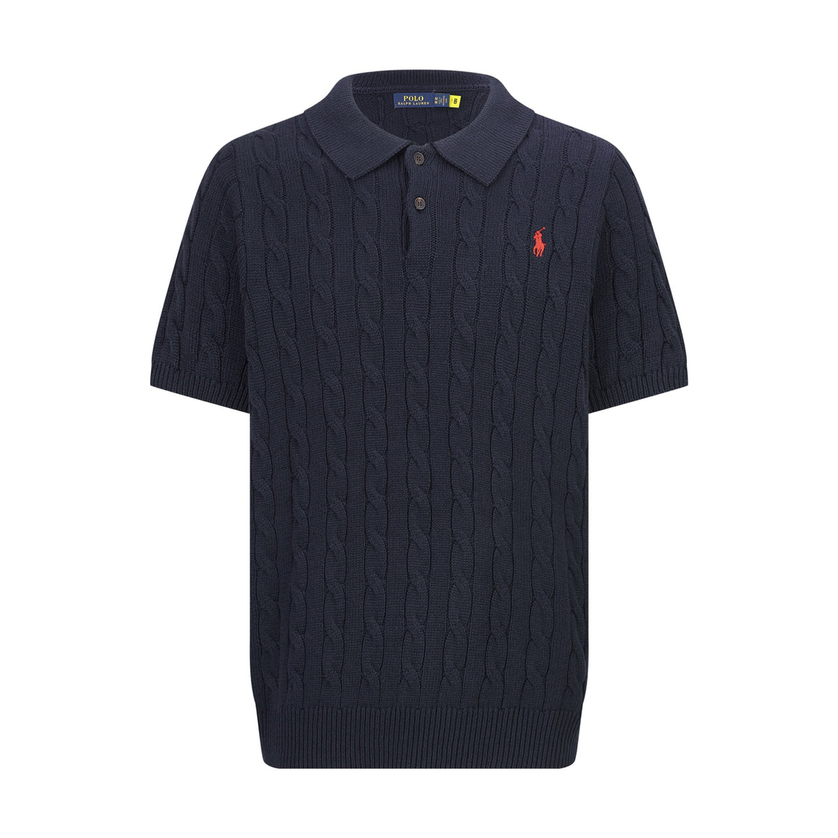 Polo Ralph Lauren Men’s Cable‑Knit Short‑Sleeve Polo Shirt With Navy Pony Embroidery