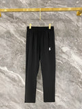 Men's Quick‑Dry Drawstring Casual Pants Horse Embroidery Elastic Waist Trousers With Zipper Pockets