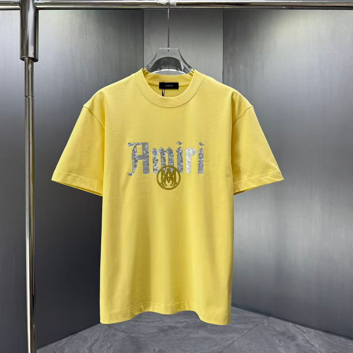 AMIRI Gothic Script With Emblem Crew‑Neck Short‑Sleeve T‑Shirt
