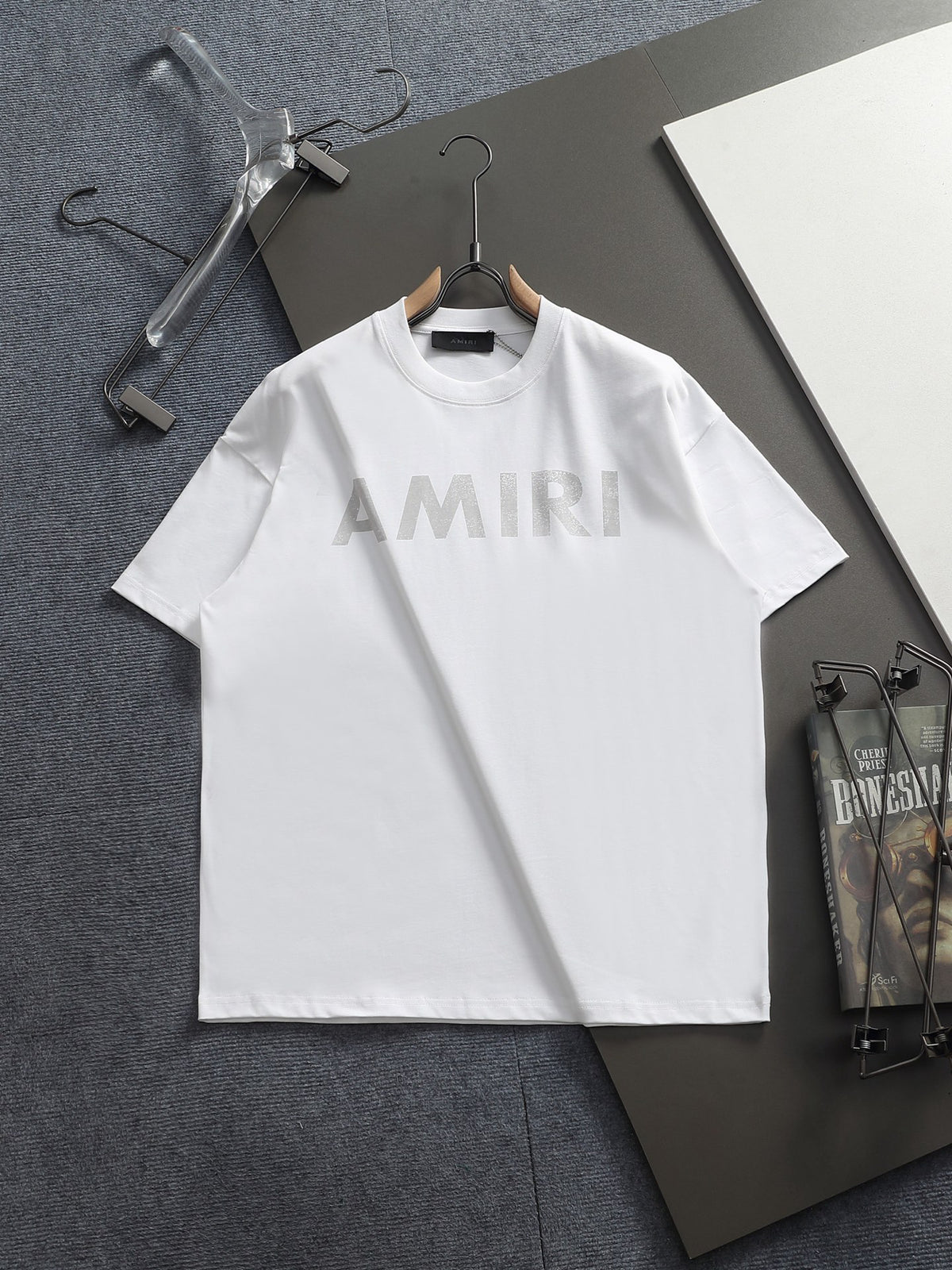 AMIRI Distressed Bold Logo Crew Neck Short‑Sleeve T‑Shirt