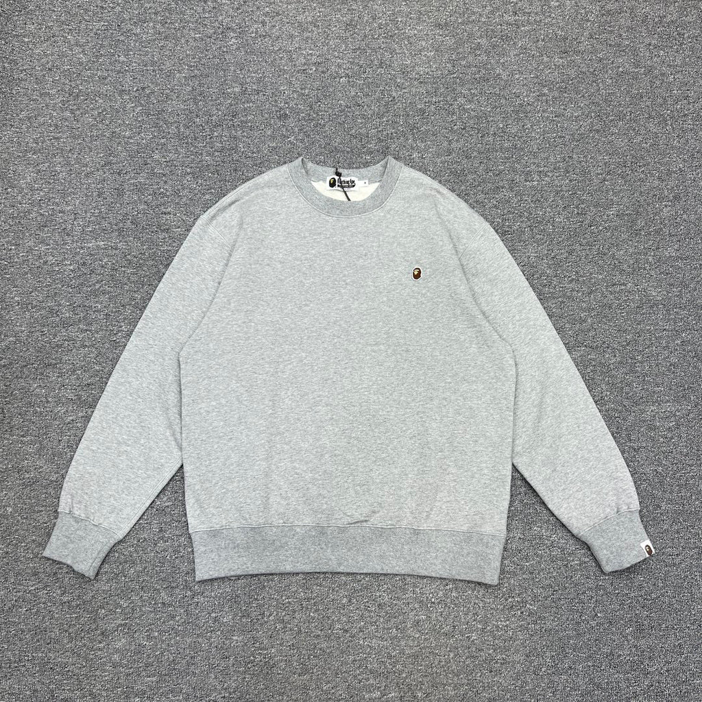 BAPE One Point Ape Head Crewneck Sweatshirt - 420gsm - Gray / Black