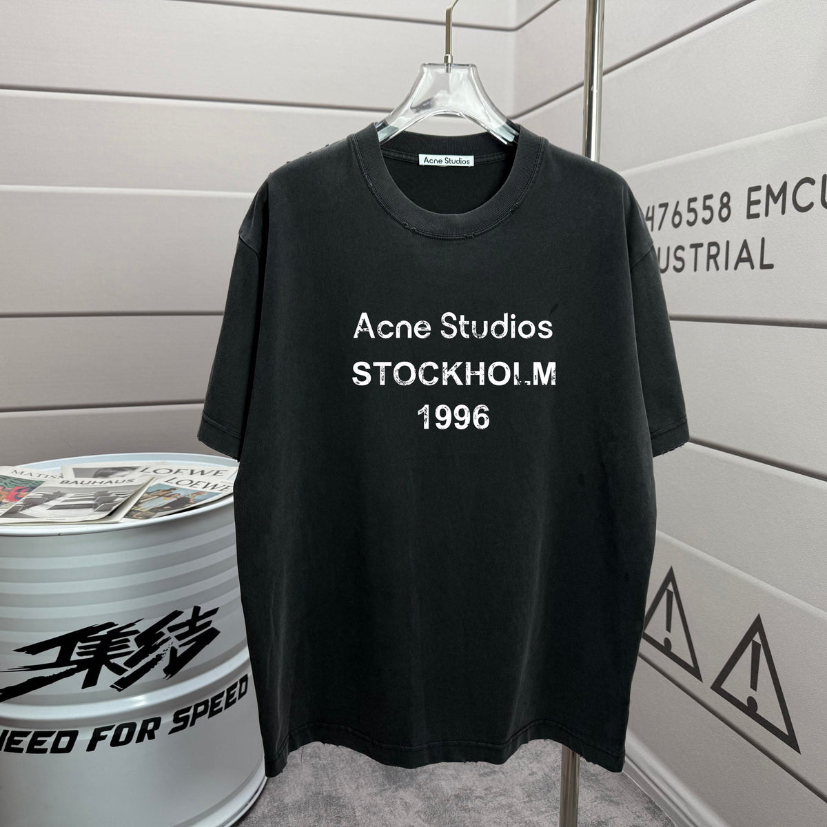 Acne Studios Stockholm 1996 Distressed‑Trim Crew‑Neck Short‑Sleeve T‑Shirt
