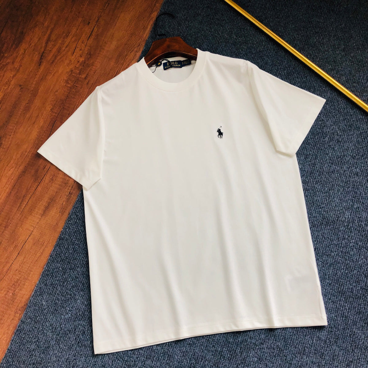 Men's Cotton Crew Neck Short‑Sleeve T‑Shirt, Red Pony Chest Embroidery