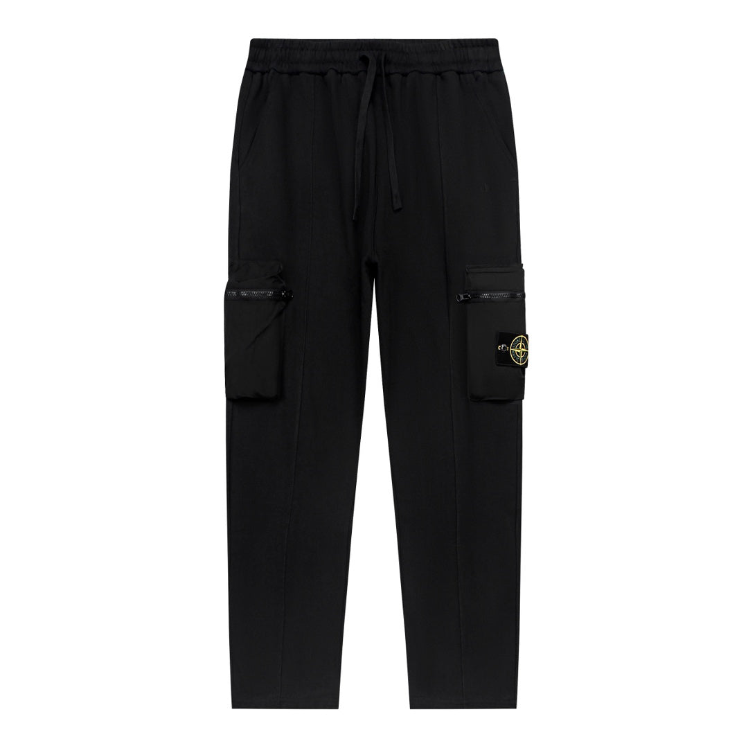 Stone Island Technical Fabric Straight Leg Cargo Pants with Bilateral Zip Cargo Pockets and Compass Badge