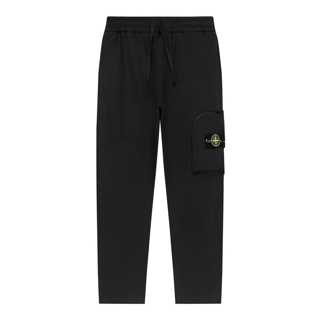 Stone Island Cargo Jogger Pants with Right Thigh Nylon Curved Flap Zip Pocket and Compass Badge