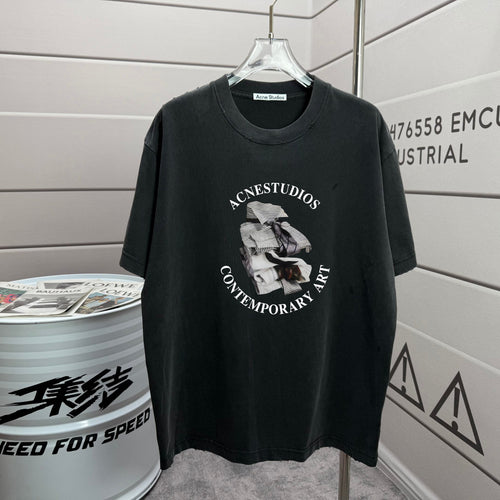 Acne Studios Contemporary‑Art Circular Graphic Distressed‑Trim Crew‑Neck Short‑Sleeve T‑Shirt