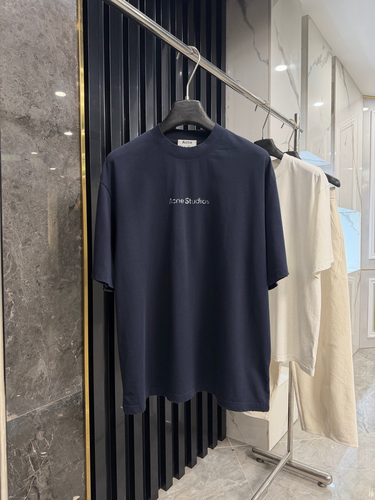 Acne Studios Centered‑Brand‑Script Distressed‑Hem Oversized Crew‑Neck T‑Shirt