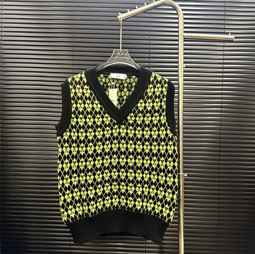 AMI Argyle Jacquard V‑Neck Knit Vest