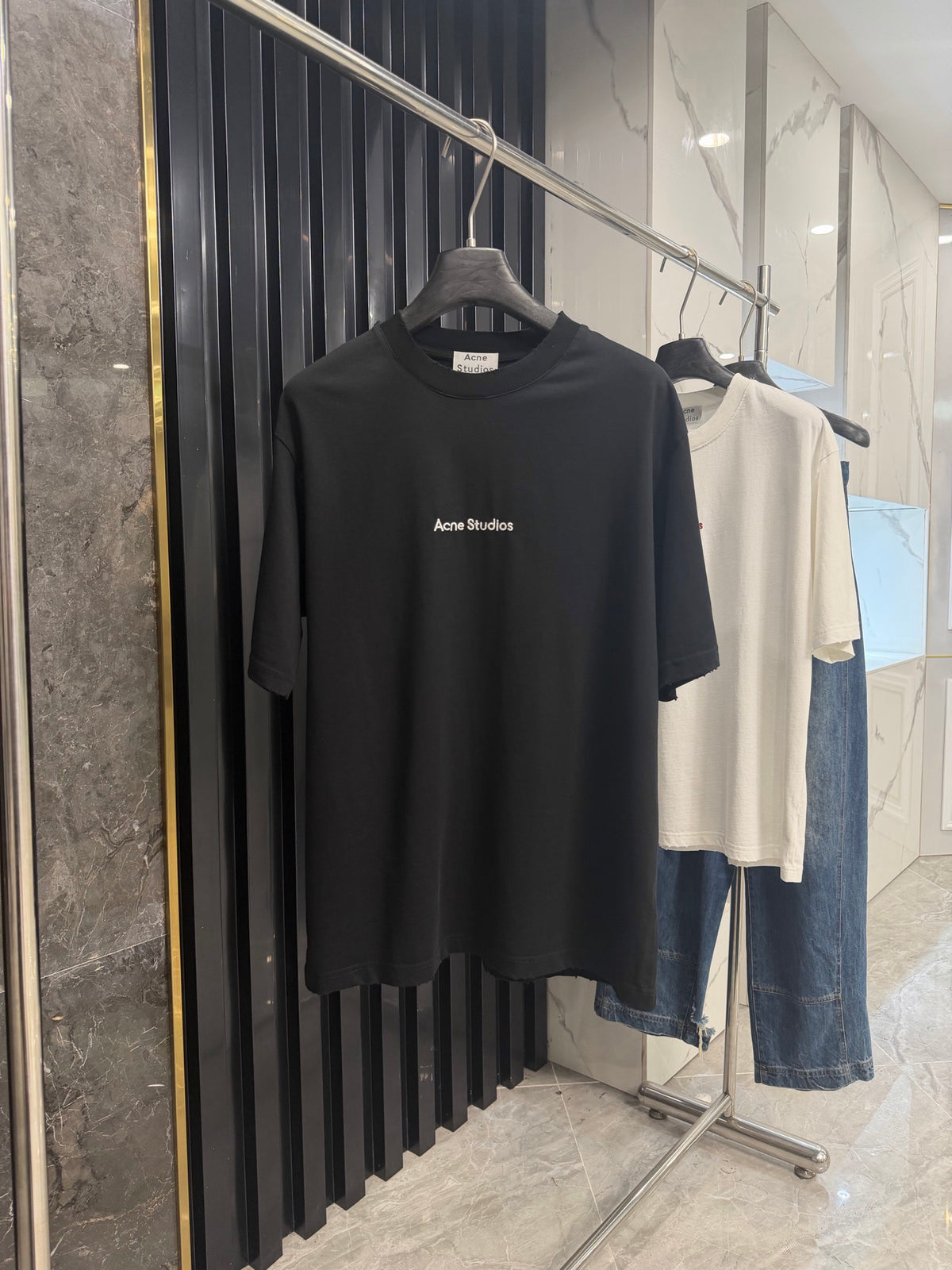 Acne Studios Chest‑Embroidered‑Script Distressed‑Hem Oversized Crew‑Neck T‑Shirt