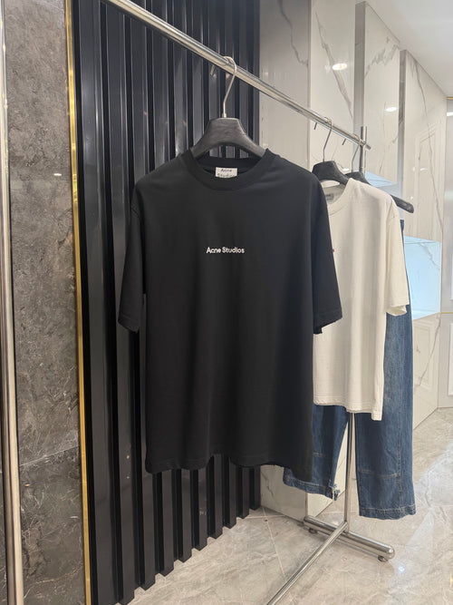 Acne Studios Chest‑Embroidered‑Script Distressed‑Hem Oversized Crew‑Neck T‑Shirt