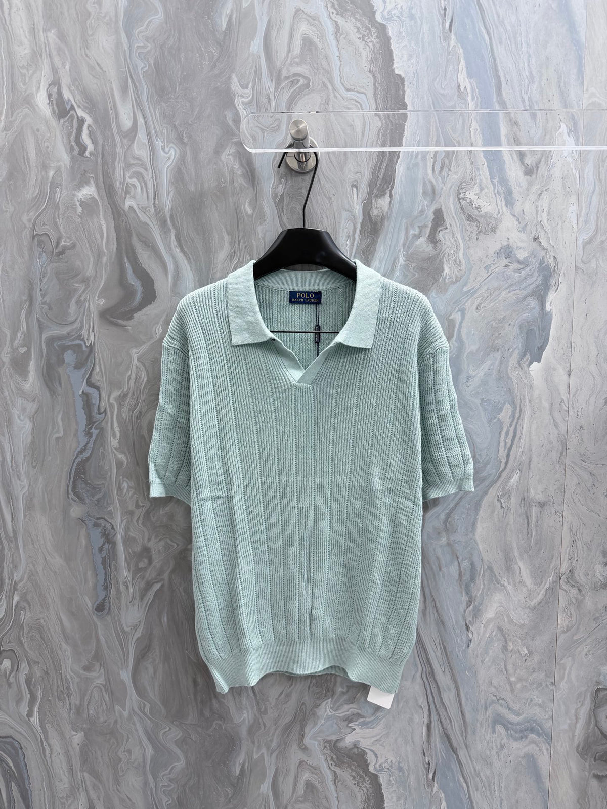 Ralph Lauren Men's Rib‑Knit Johnny Collar Short‑Sleeve Polo Shirt
