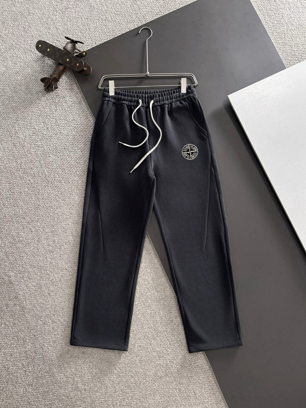 Stone Island Heathered Cotton Blend Relaxed Straight Sweatpants