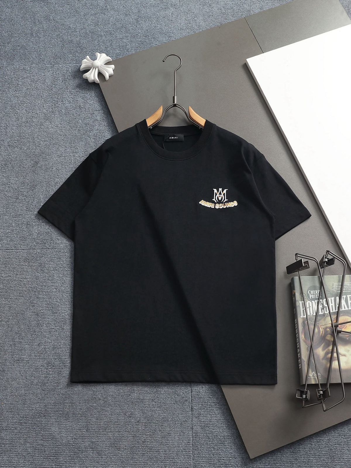 AMIRI Sounds Small Chest Logo Crew‑Neck Short‑Sleeve T‑Shirt