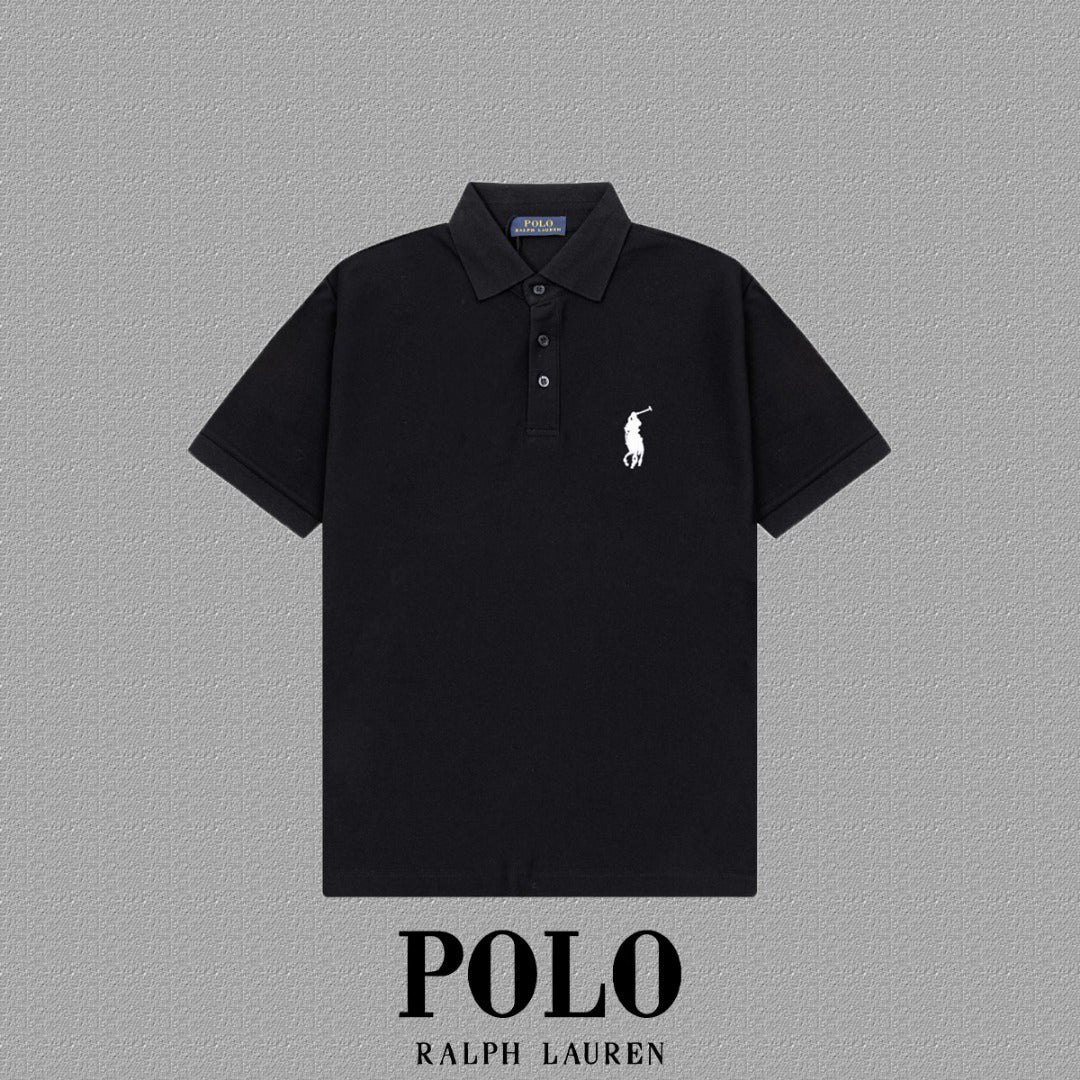 Men's Classic Collar Short‑Sleeve Polo Shirt Small Horse Embroidery Solid Casual Top