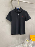 Men's Pique Short‑Sleeve Polo Shirt Small Horse Embroidery Solid White Casual Top