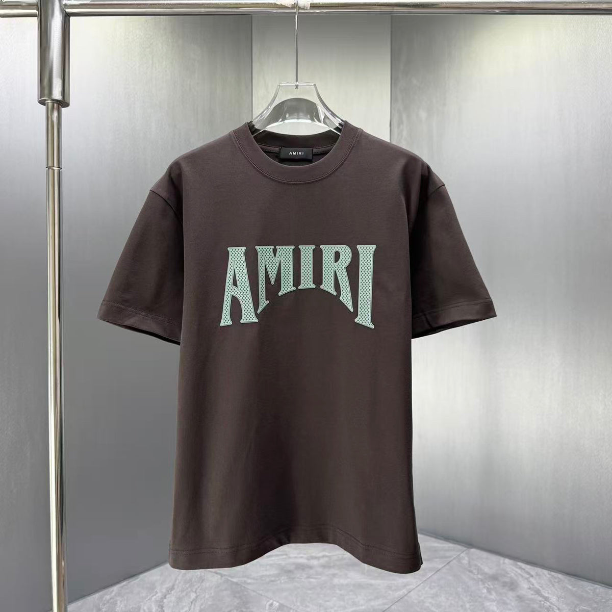 AMIRI Perforated Collegiate Logo Crew‑Neck Short‑Sleeve T‑Shirt