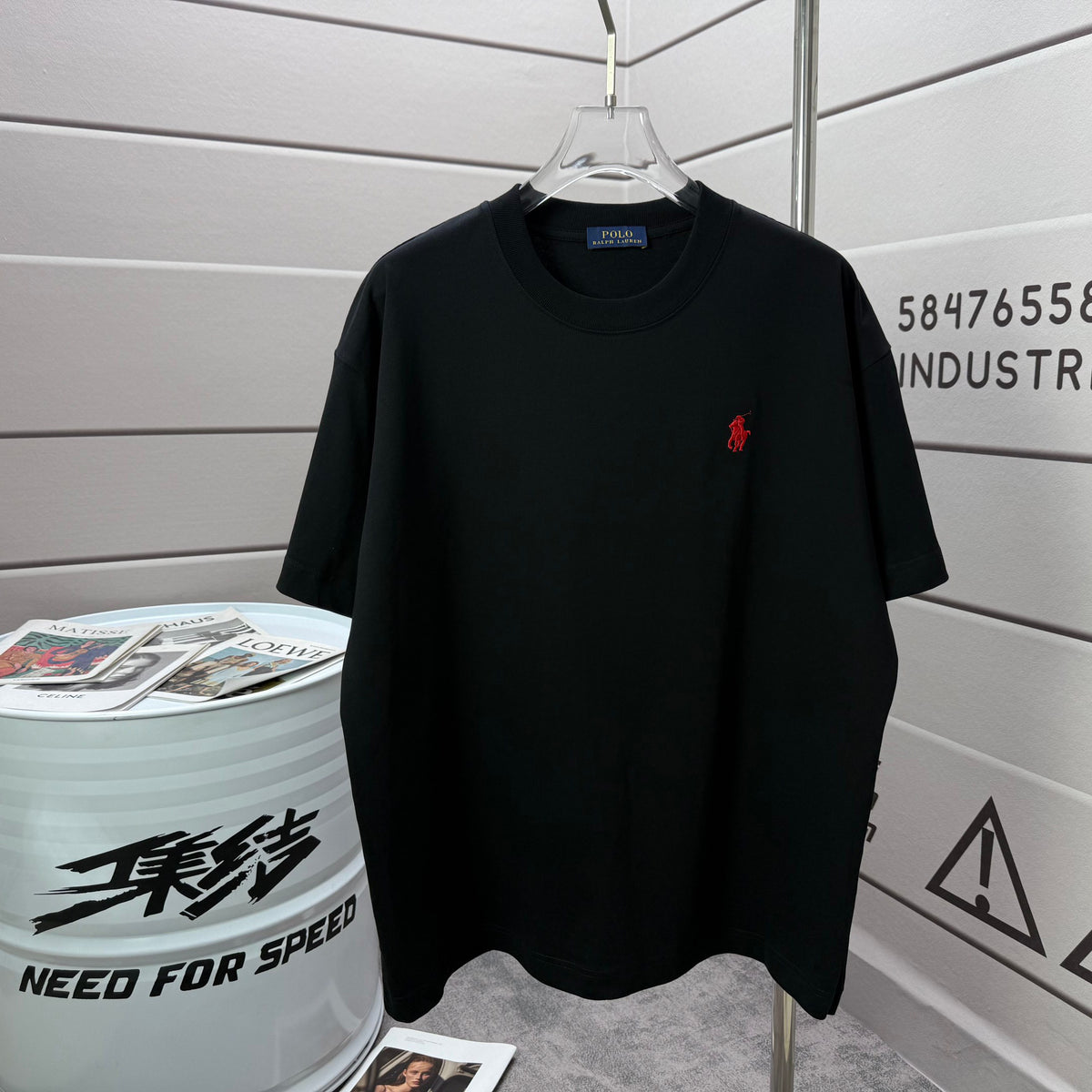 Men's Crew Neck Short‑Sleeve T‑Shirt Minimalist Small Horse Embroidery Casual Top