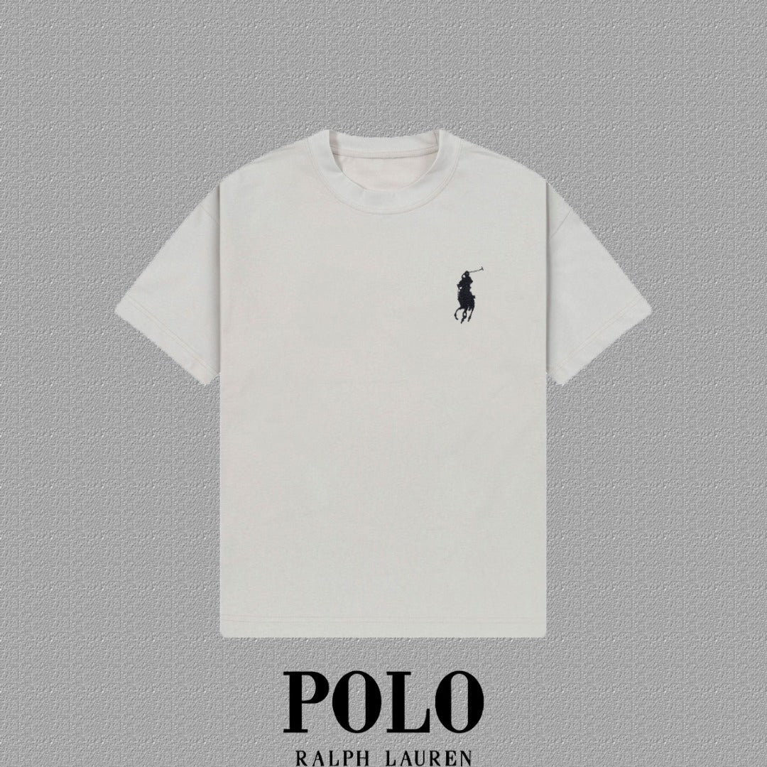 Men's Crew Neck Short‑Sleeve T‑Shirt Small Horse Embroidery Solid Color Casual Tee