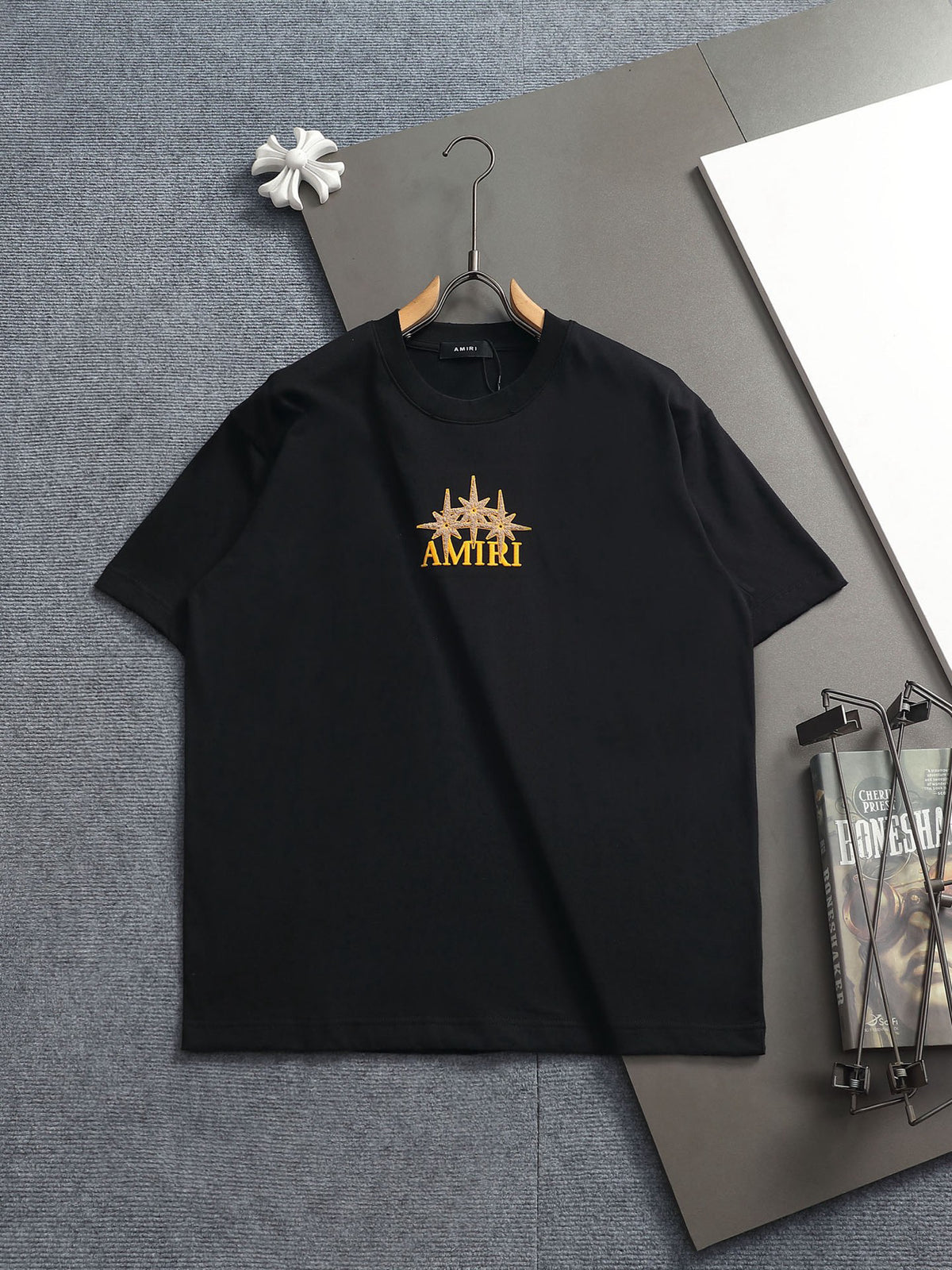 AMIRI Star Embellished Logo Crew‑Neck Short‑Sleeve T‑Shirt