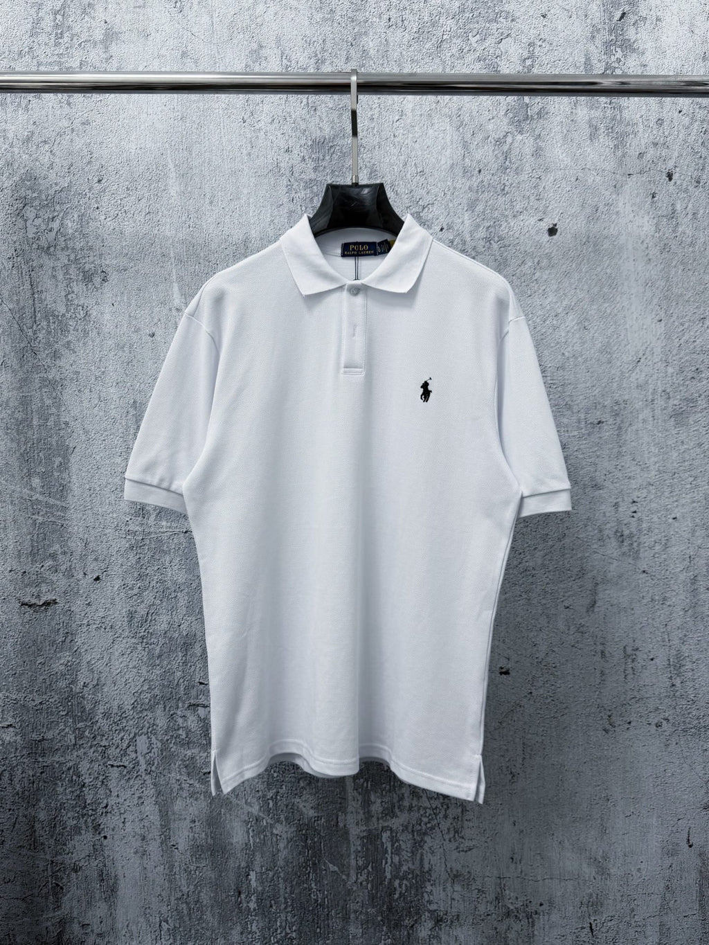 Men's Pique Knit Short‑Sleeve Polo Shirt Small Horse Embroidery Solid Black Casual Top