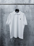 Men's Pique Knit Short‑Sleeve Polo Shirt Small Horse Embroidery Solid Black Casual Top