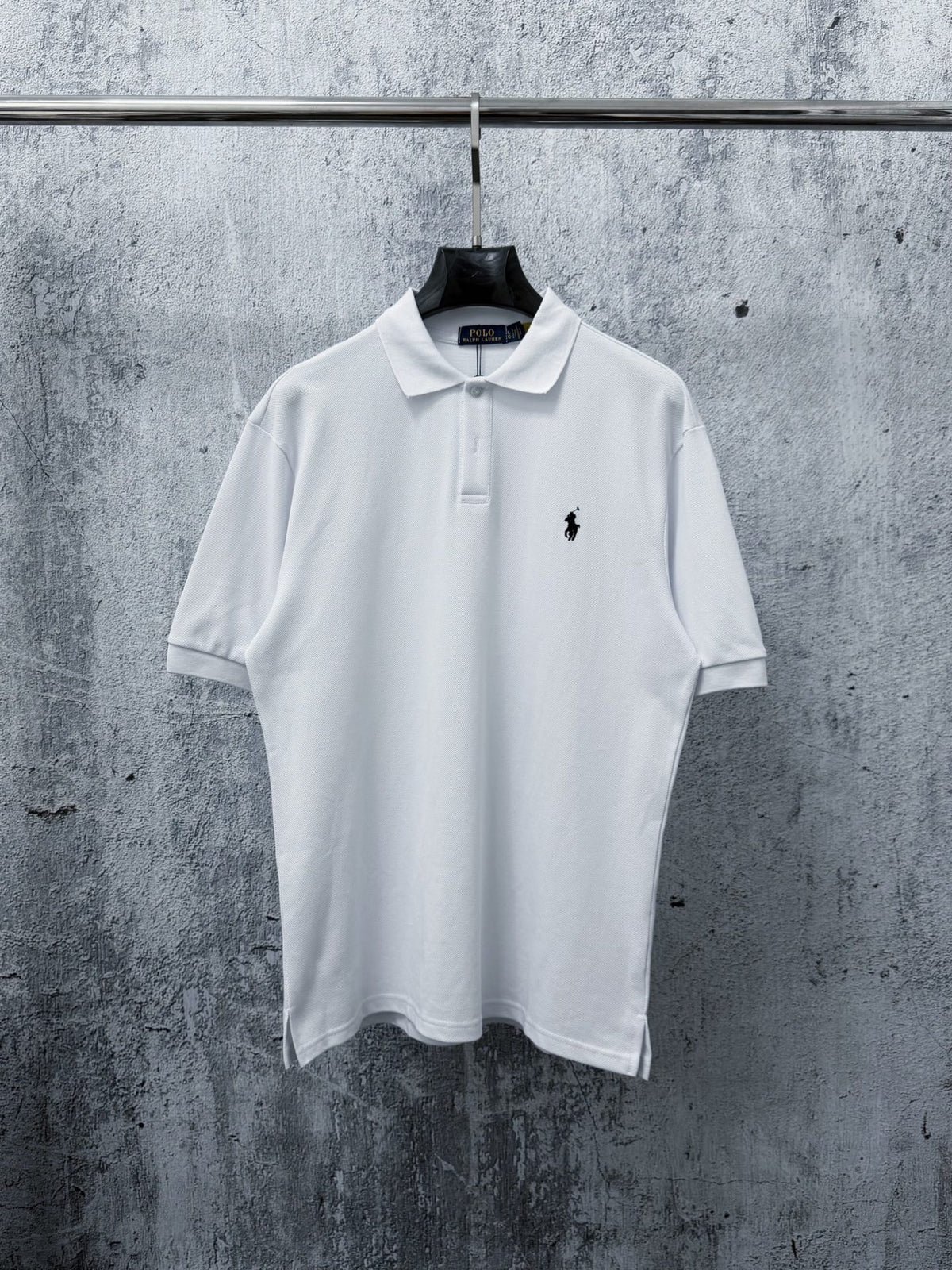 Men's Pique Knit Short‑Sleeve Polo Shirt Small Horse Embroidery Solid Black Casual Top