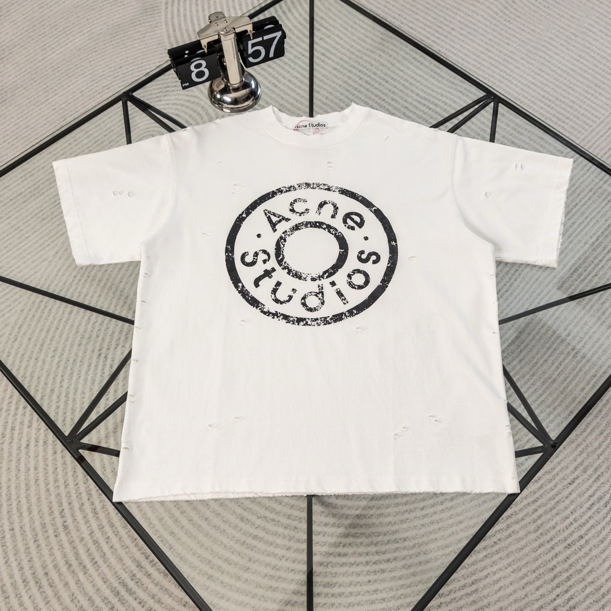 Acne Studios Circular Logo Distressed Crew‑Neck Short‑Sleeve T‑Shirt