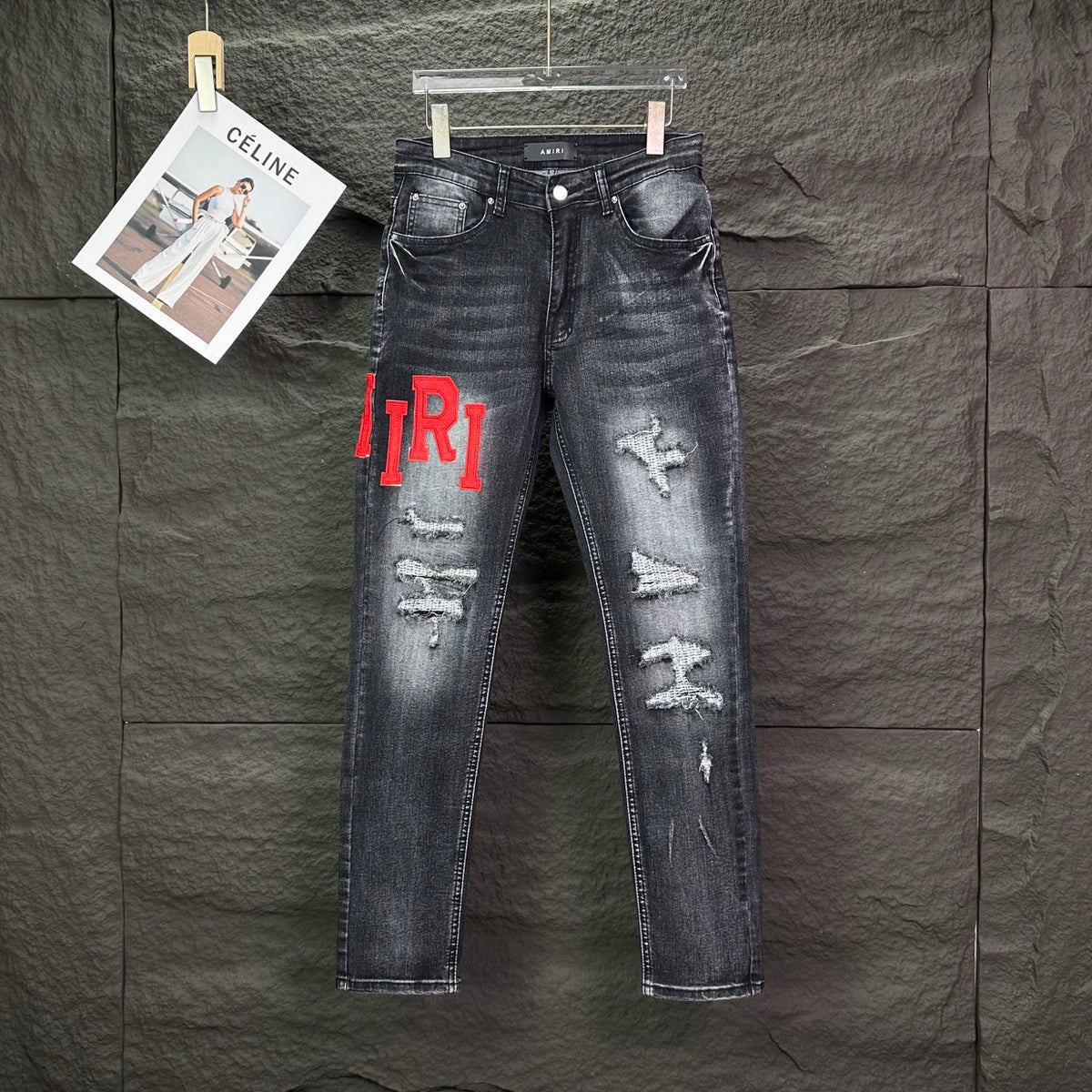 AMIRI Logo‑Print Multi‑Rip Distressed Slim‑Fit Denim Jeans