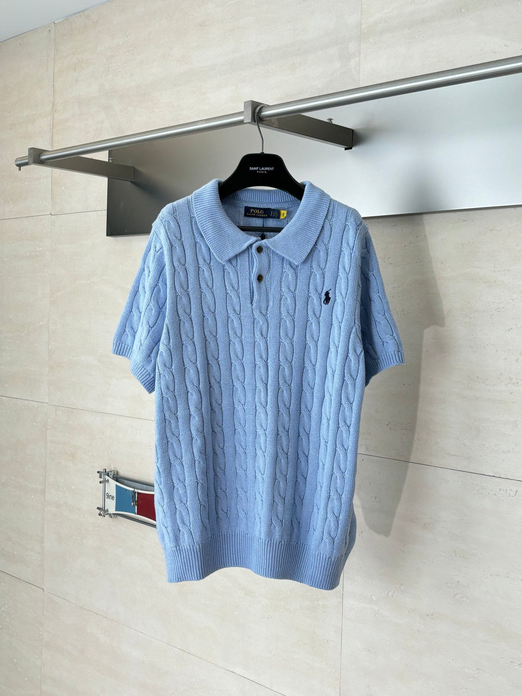 Ralph Lauren Men's Cable‑Knit Short‑Sleeve Polo Shirt With Black Pony Logo